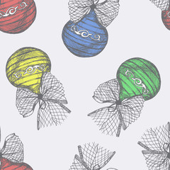 Seamless pattern with sketch hand drawn Christmas balls