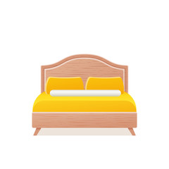 Bed. Vector. Double wooden bed in flat design for bedroom, hotel room. Cartoon furniture icon isolated on white background. Animated house equipment.
