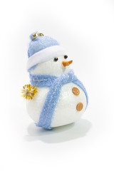 Snowman doll isolated white background.