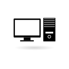 Black Desktop computer icon or logo, Home desktop computer personal 