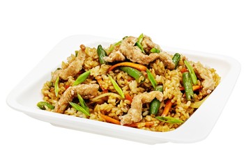 Wok, Chinese food on white background