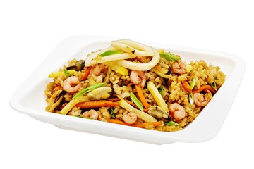 Wok, Chinese food on white background
