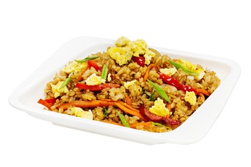 Wok, Chinese food on white background