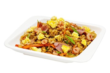 Wok, Chinese food on white background