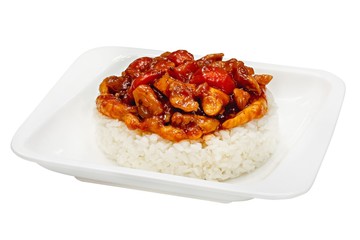 Wok, Chinese food on white background
