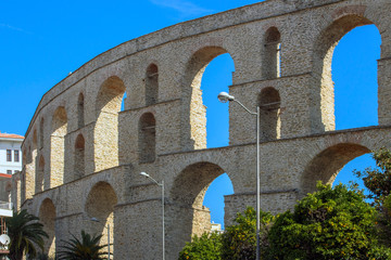 Fototapeta na wymiar Aqueduct - Medieval Water Supply, one of the main landmarks of the eastern-city of Kavala, Greece.