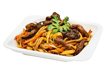 Wok, Chinese food on white background