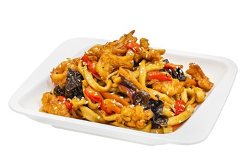 Wok, Chinese food on white background