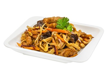 Chinese food on wooden table