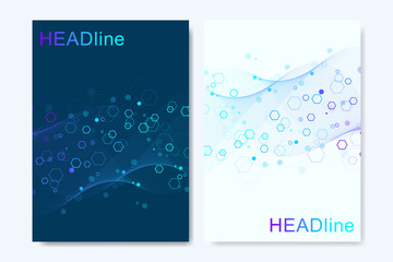 Modern vector templates for brochure, cover, banner, flyer, annual report, leaflet. Abstract art composition with connecting lines and dots. Waves flow. Digital technology, science or medical concept