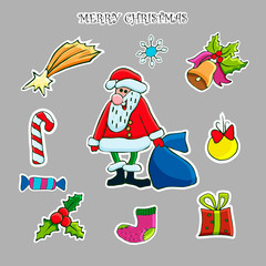 Christmas sticker set. Vector hand drawn clip art. 