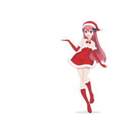 Anime manga girl dressed in Santa Claus costume