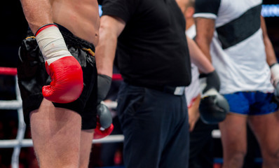 Fototapeta na wymiar fight boxing referee will announce winner of mans boxers