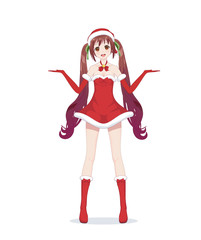 Anime manga girl dressed in Santa Claus costume