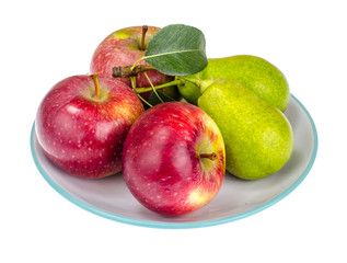 Delicious sweet apples and pears on plate