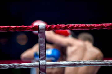 Thai boxing ring rope with blurred background