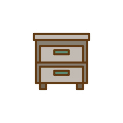 Drawer filled outline icon, line vector sign, linear colorful pictogram isolated on white. Nightstand symbol, logo illustration. Pixel perfect vector graphics