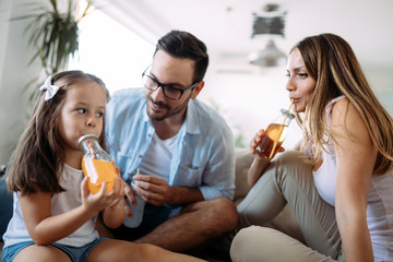 Happy family having fun time at home