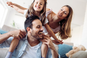 Happy family having fun time at home