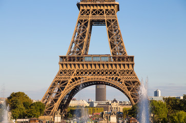 Fototapeta na wymiar PARIS, FRANCE, SEPTEMBER 7, 2018 - View of Eiffel Tower close-up from Trocadero in Paris, France.