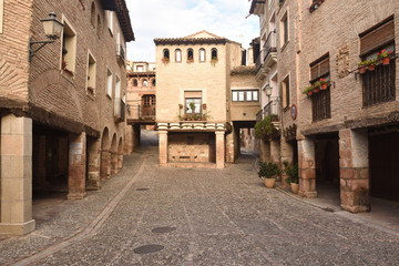 square of medieval village of Alquezar, Somontano, Huesca province, Aragon,Spain
