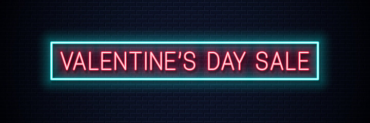 valentines day sale neon banner on wall