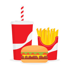 Lunch with cola, hamburger and french fries