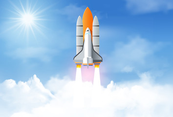 Space rocket or spaceship launch up to sky. business start up concept. success and corporate goal. creative idea. icon. vector illustration