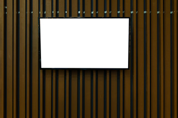 Modern wooden wall with television and space for text or and advertising concept