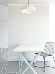 3d interior render of white kitchen space