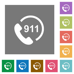 Emergency call 911 square flat icons