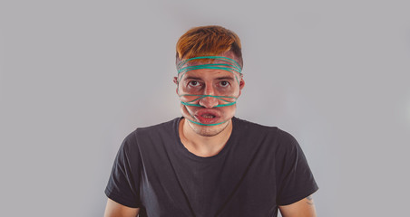 emotional portrait of a crazy guy in close-up. concept: the nervous breakdown, mental disease,...