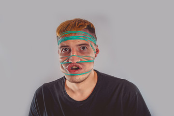 emotional portrait of a crazy guy in close-up. concept: the nervous breakdown, mental disease,...