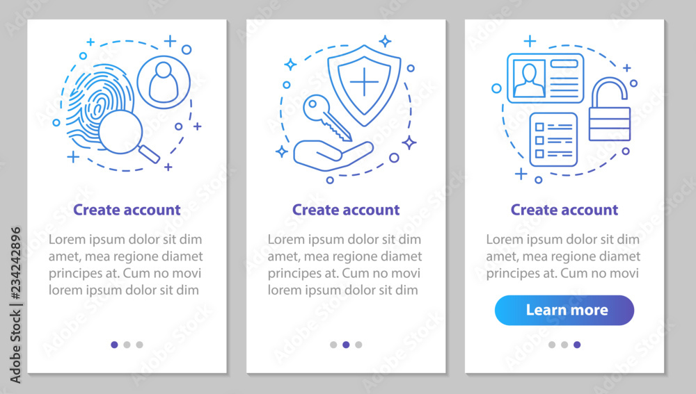 Poster account creation onboarding mobile app page screen with linear c