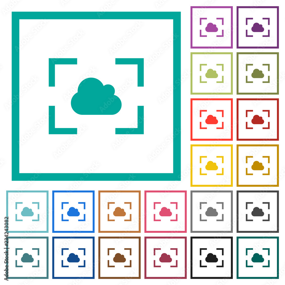 Poster camera white balance cloudy mode flat color icons with quadrant frames
