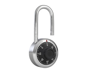3D illustration of Combination Padlock is opened and isolated on white.