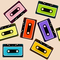 Fototapeta premium Retro background with audio cassettes