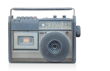 front view old radio on white background,copy space