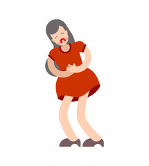 PMS menstrual pain girl. Woman suffering from abdominal pain. Girl with period of abdominal cramps