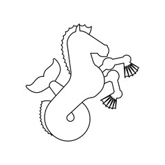 Hippocampus Heraldic animal linear style. Sea horse with fishtail. Fantastic Beast. Monster for coat of arms. Heraldry design element.