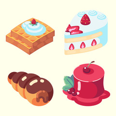 game icons set food for higher health level sweet delicious pastry desserts isometric vector icon set isolated on white background