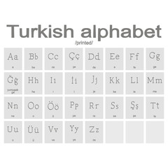 Set of monochrome icons with Turkish alphabet for your design