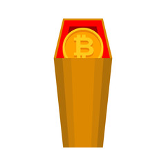 Death bitcoin in coffin. Rip cryptocurrency. Parting electronic money. Sorrow Virtual cash
