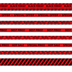 vector set of seamless caution tapes for black friday - obrazy, fototapety, plakaty