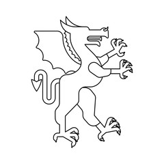 Dragon Heraldic animal linear style. Fantastic Beast. Monster for coat of arms. Heraldry design element.