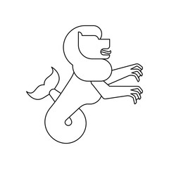 Sea lion Heraldic animal. Sea-lion with fishtail. Fantastic Beast. Monster for coat of arms. Heraldry design element.