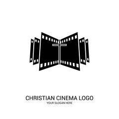 Christian cinema logo. Symbols of movies and videos for the ministry, conference, camp, festival, event.