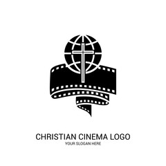 Christian cinema logo. Symbols of movies and videos for the ministry, conference, camp, festival, event.