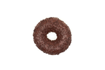 Tasty chocolate donut isolated on white background.