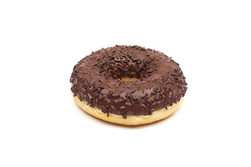 Tasty chocolate donut isolated on white background.